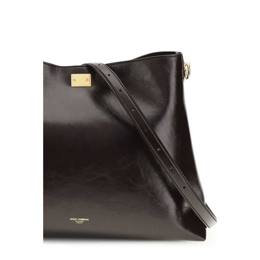 Sac à épaule Dolce & Gabbana en cuir de veau marron Bos Taurus, élégant et sophistiqué.