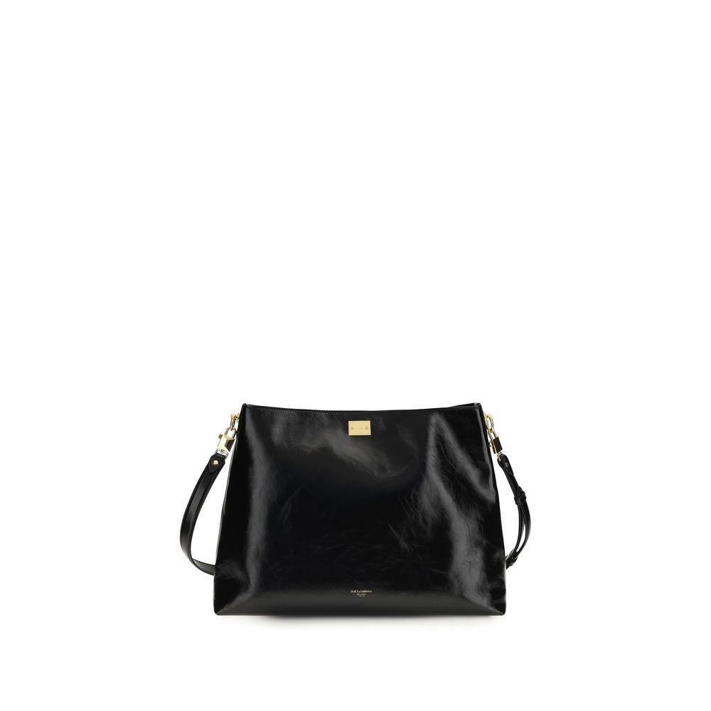 Sac à main Dolce & Gabbana Bos Taurus en cuir de veau noir, bandoulière élégante et design sophistiqué.