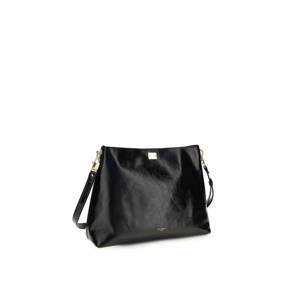Sac à épaule en cuir de veau noir Dolce & Gabbana Bos Taurus avec détails élégants et finition de haute qualité.