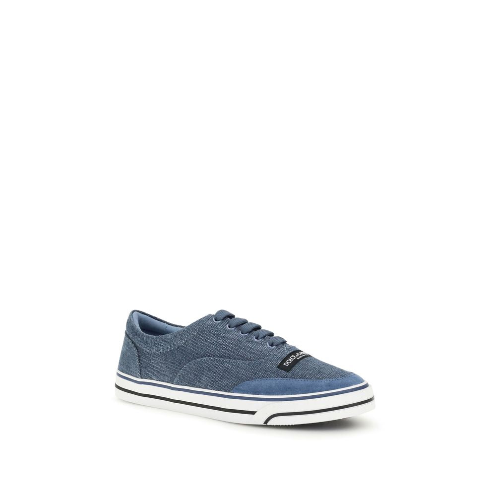 Chaussures basses en lin bleu Dolce & Gabbana, baskets décontractées avec design élégant et détails modernes.