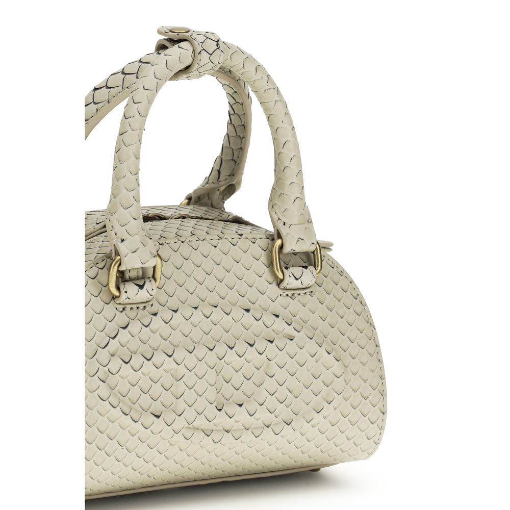 Sac à main Diesel en cuir de veau beige Bos Taurus, avec détails élégants et bandoulière ajustable.
