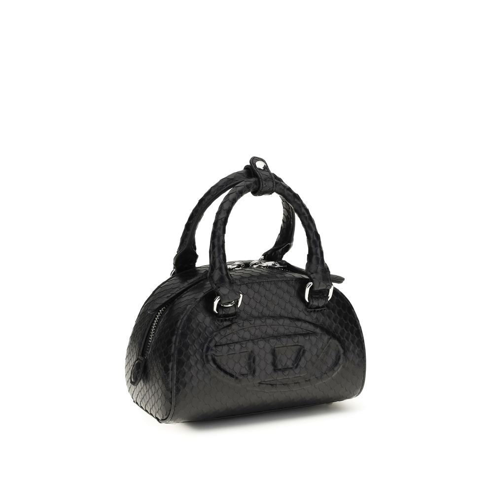 Sac à main en cuir de veau noir Diesel Bos Taurus, avec poignées et détails élégants, pour un style sophistiqué.