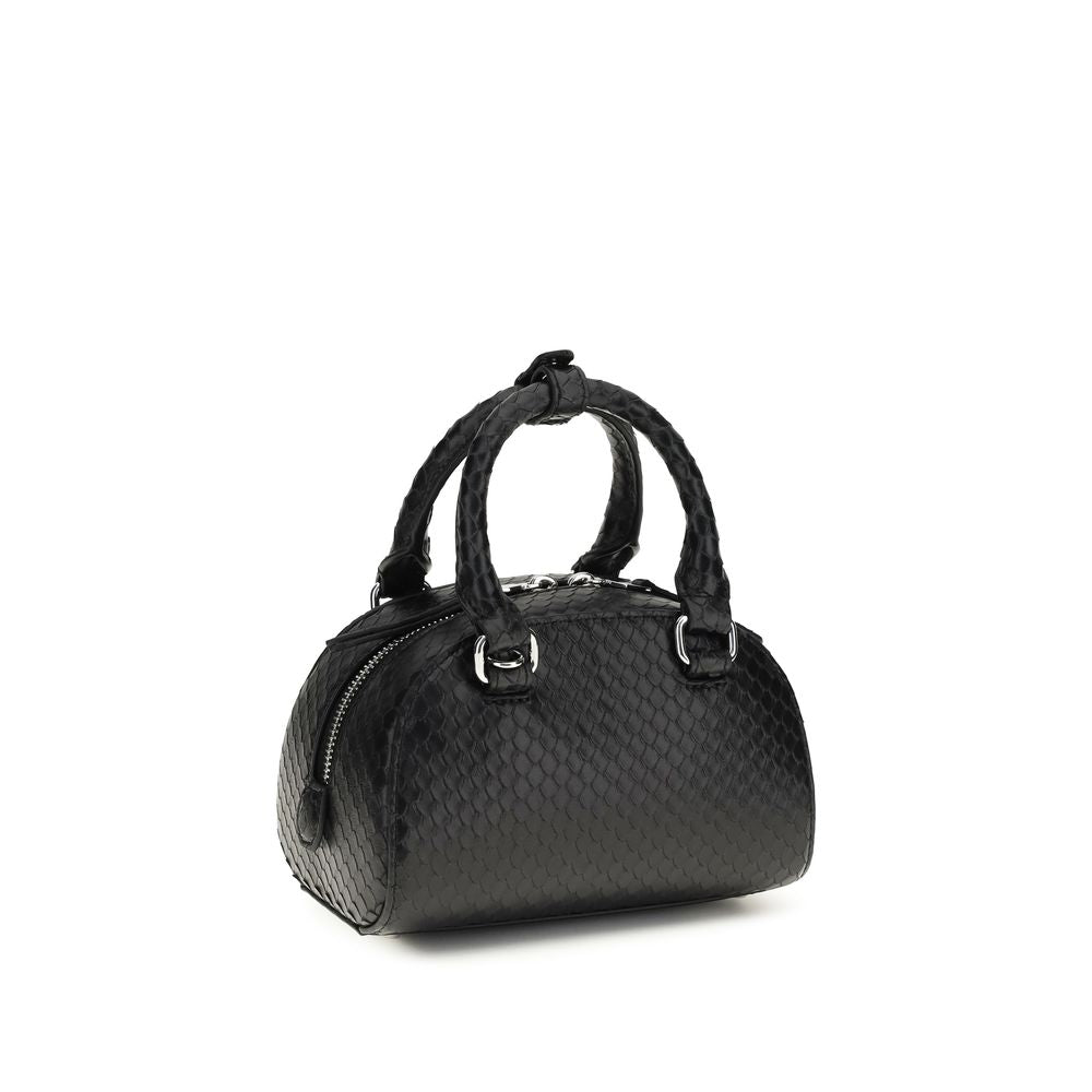 Sac à main Diesel Bos Taurus en cuir de veau noir, avec poignée robuste et détails élégants.