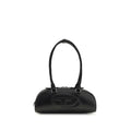 Sac à épaule Diesel Bos Taurus en cuir de veau noir, avec détails élégants et bandoulière ajustable.