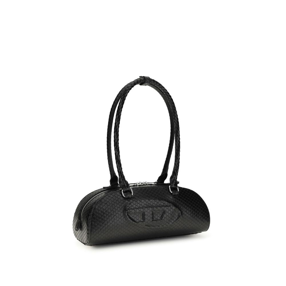 Sac à épaule Diesel Bos Taurus en cuir de veau noir, avec détail de fermeture métallique, pour un style élégant et moderne.