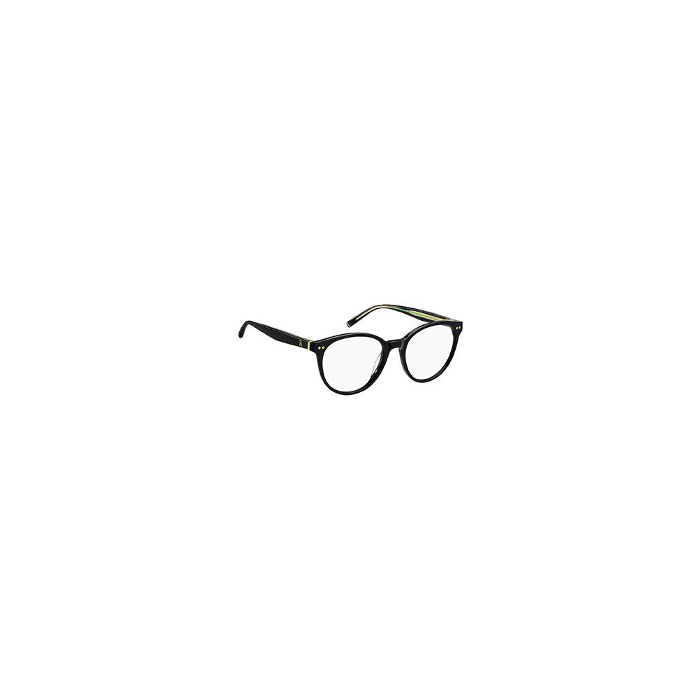 Lunettes Tommy Hilfiger en acétate noir avec monture élégante et moderne, vue de face.