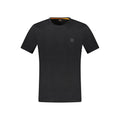 T-shirt homme en coton noir de la marque Hugo Boss, coupe classique et design simple, visible en gros plan.