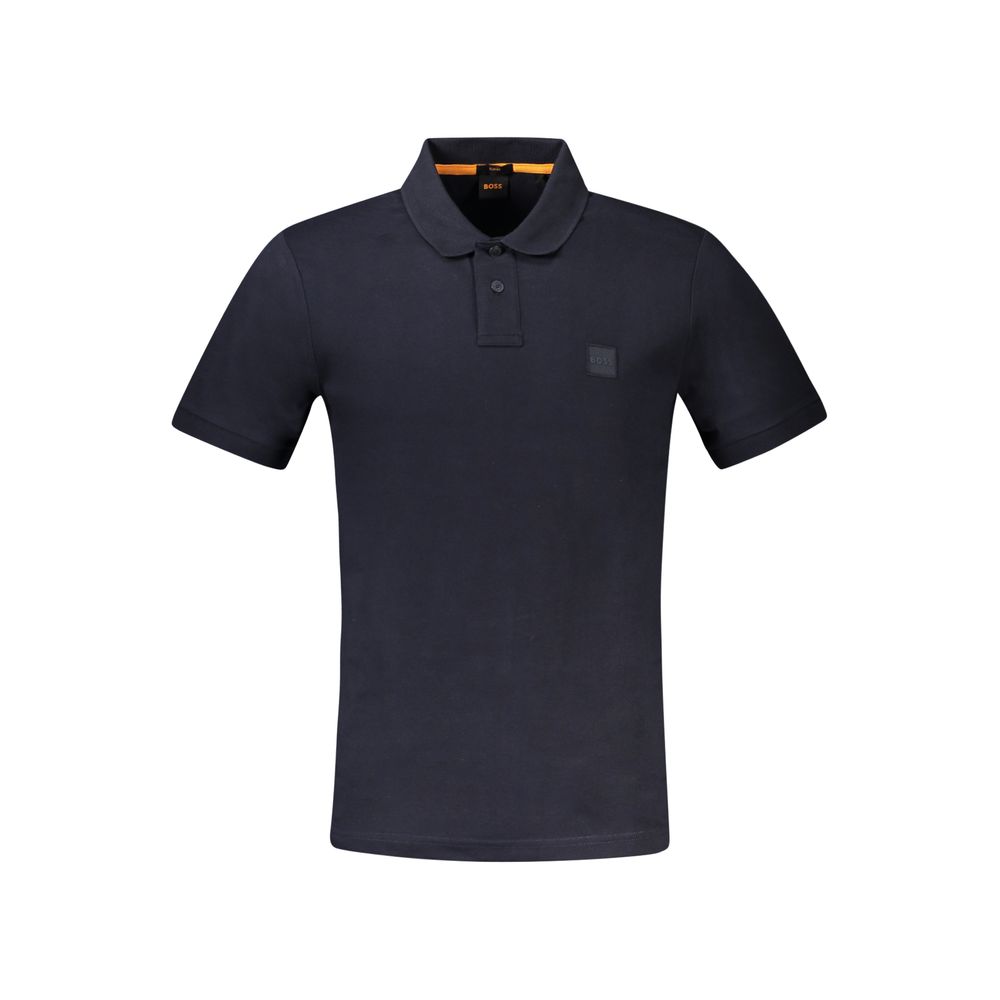 Polo pour homme Hugo Boss en coton bleu, col classique et manches courtes, style élégant et décontracté.