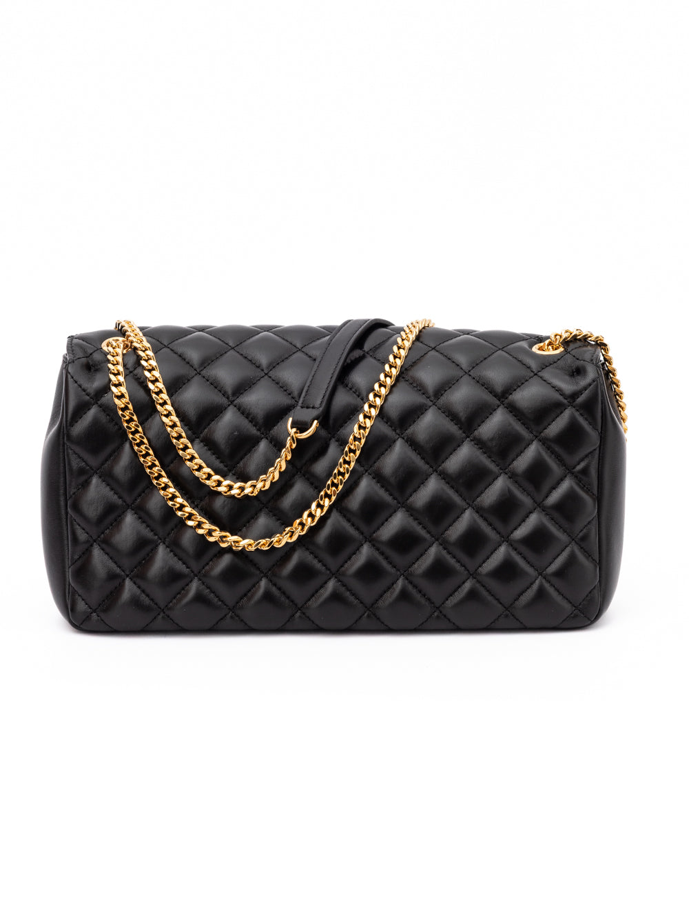 Sac à bandoulière en cuir matelassé noir de Versace, avec détails luxueux et anse réglable.