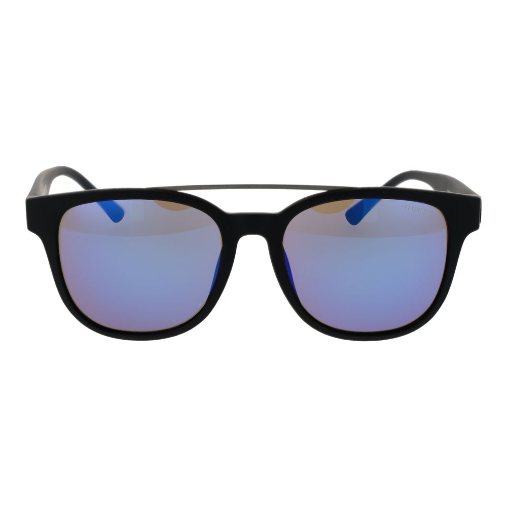 Lunettes de soleil en plastique noir Guess avec monture élégante et design moderne, vues de face.