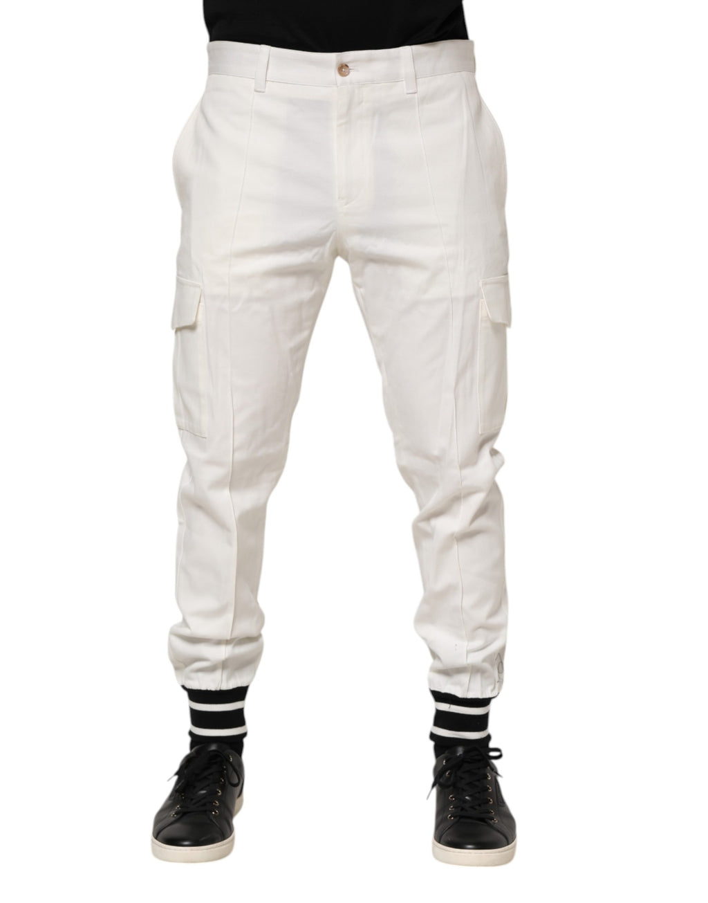Pantalons hommes Dolce & Gabbana joggers cargo en coton blanc, coupe skinny avec poches cargo.