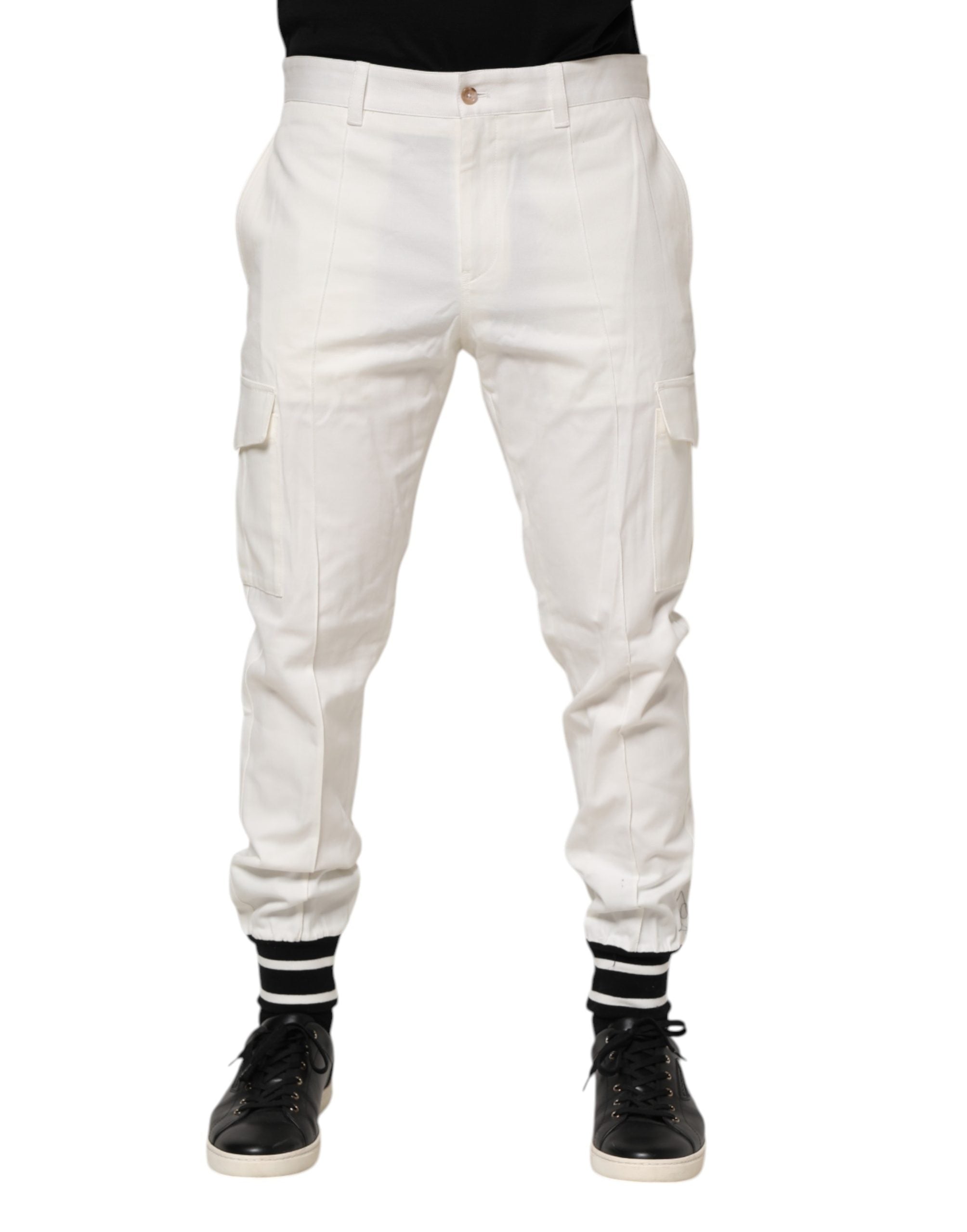Pantalons hommes Dolce & Gabbana joggers cargo en coton blanc, coupe skinny avec poches cargo.