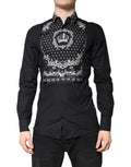 Chemise formelle Dolce & Gabbana à motifs noir et blanc avec bandana or, élégante et sophistiquée pour homme.
