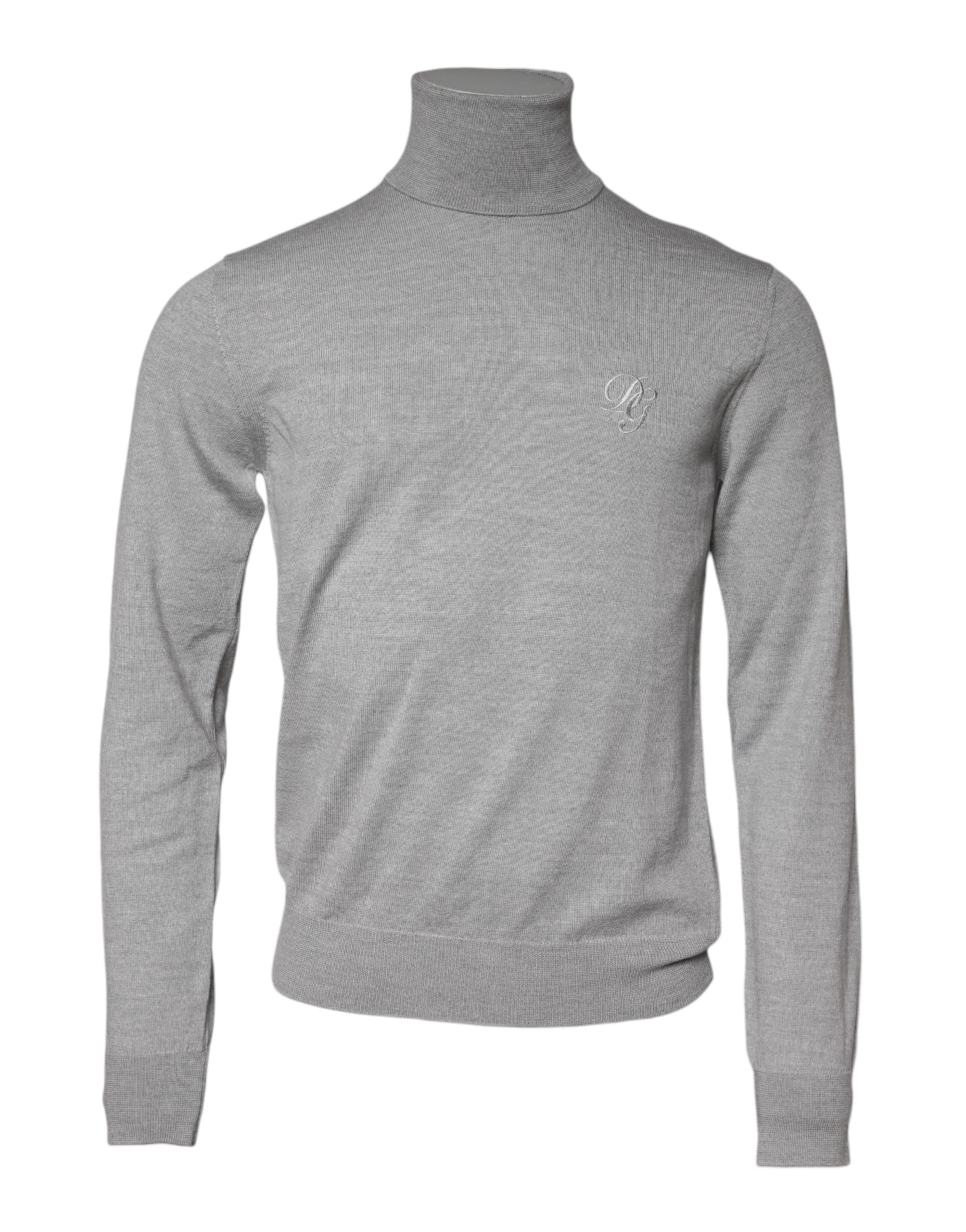 Pull à col roulé gris Dolce & Gabbana à manches longues, en maille douce, porté sur un mannequin.