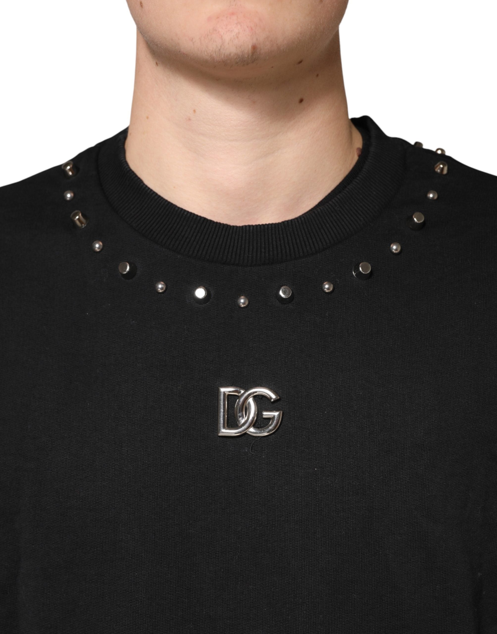Sweat-shirt en coton noir Dolce & Gabbana avec embellissements, style décontracté et détails sophistiqués.