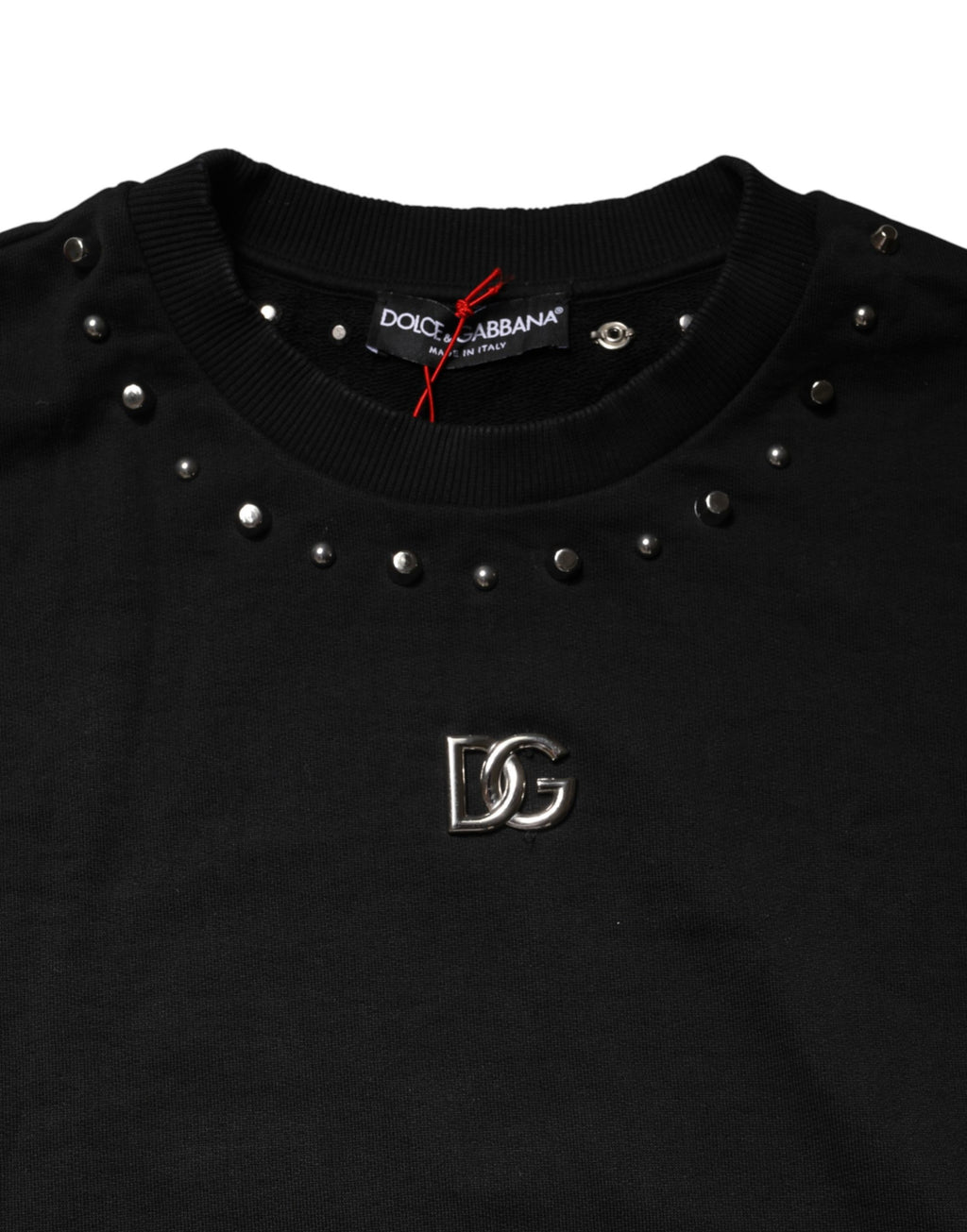 Sweatshirt en coton noir de Dolce & Gabbana avec embellissements, style décontracté et détails élégants.