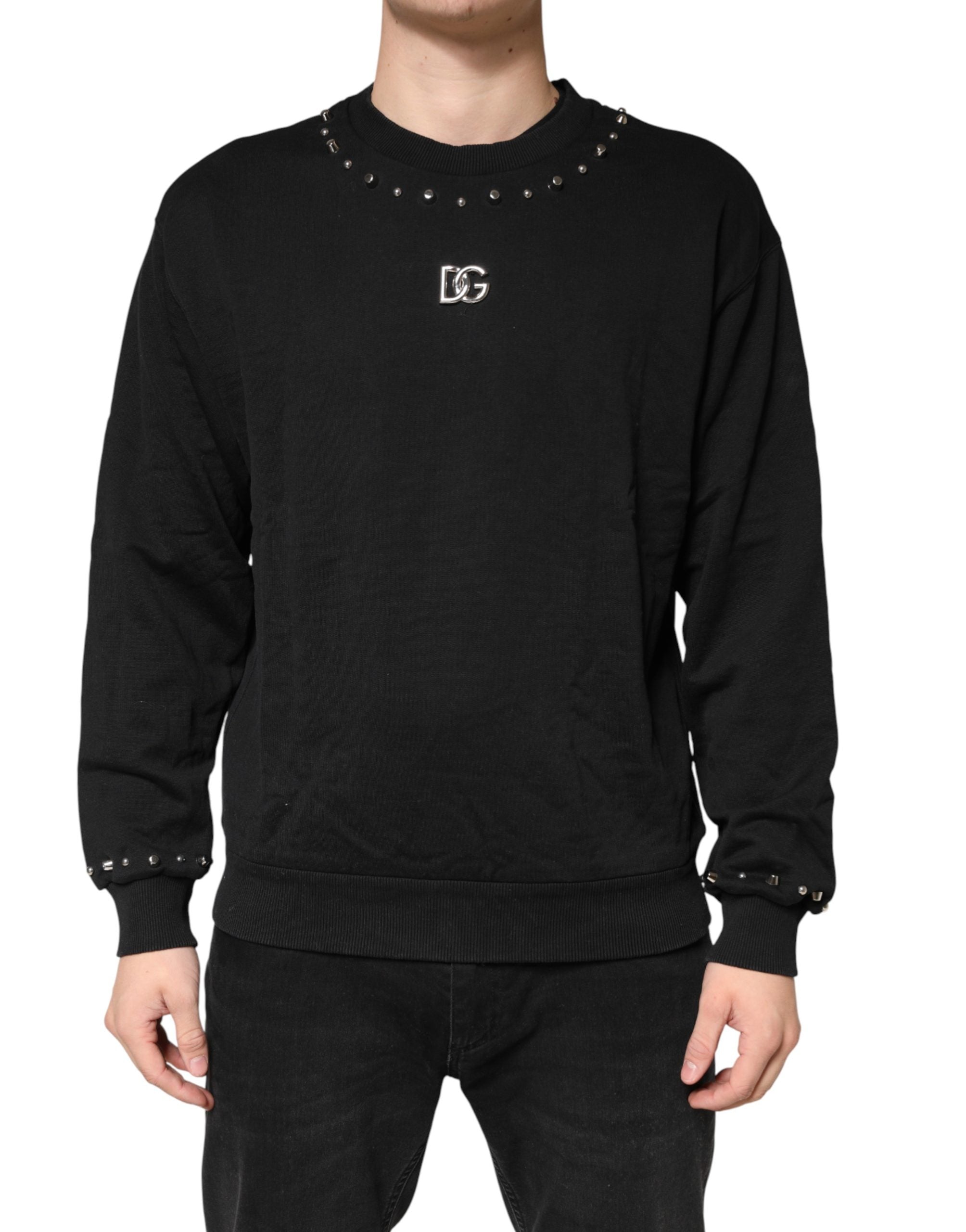 Dolce & Gabbana Schwarzer verzierter Baumwollpullover