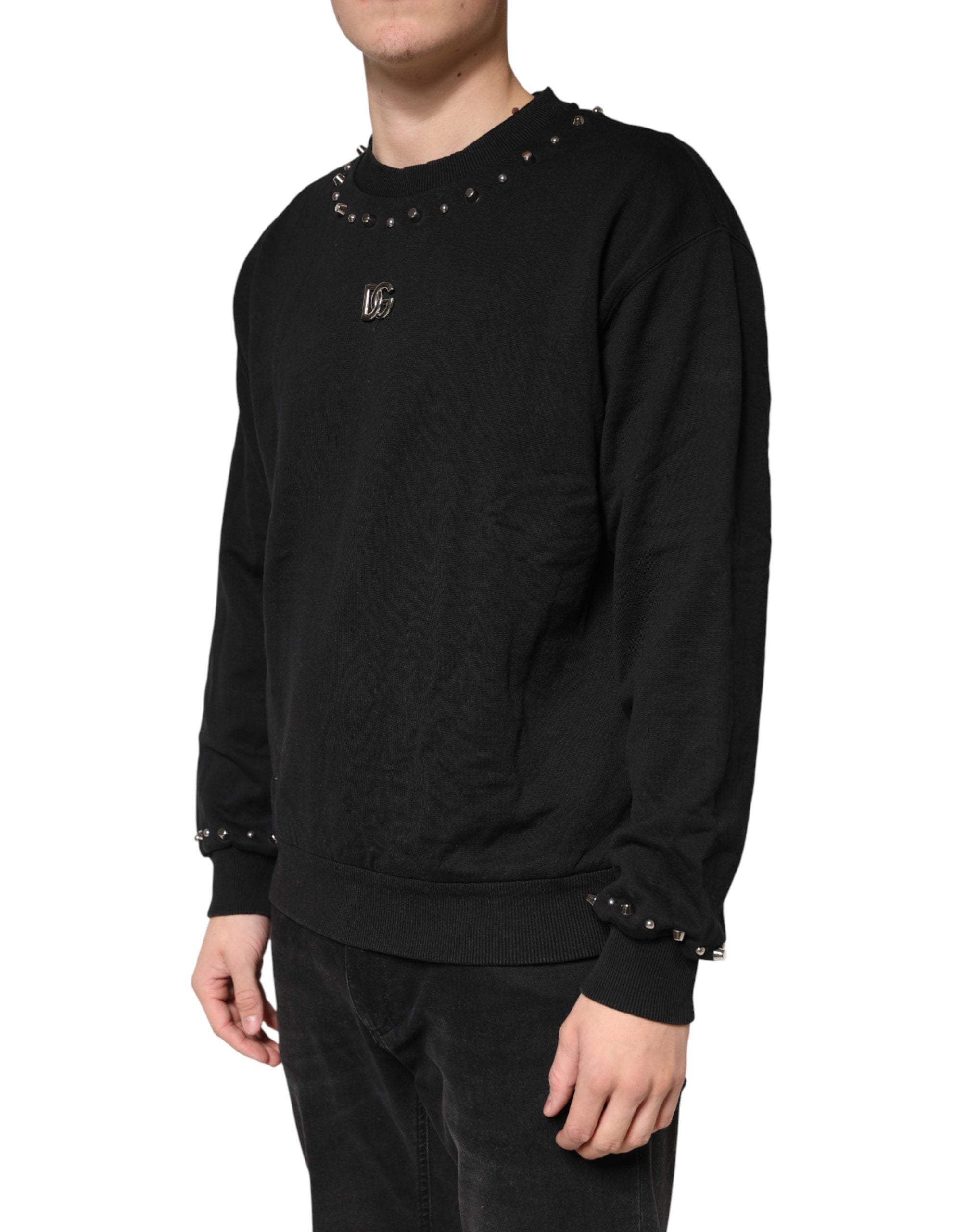 Dolce & Gabbana Schwarzer verzierter Baumwollpullover