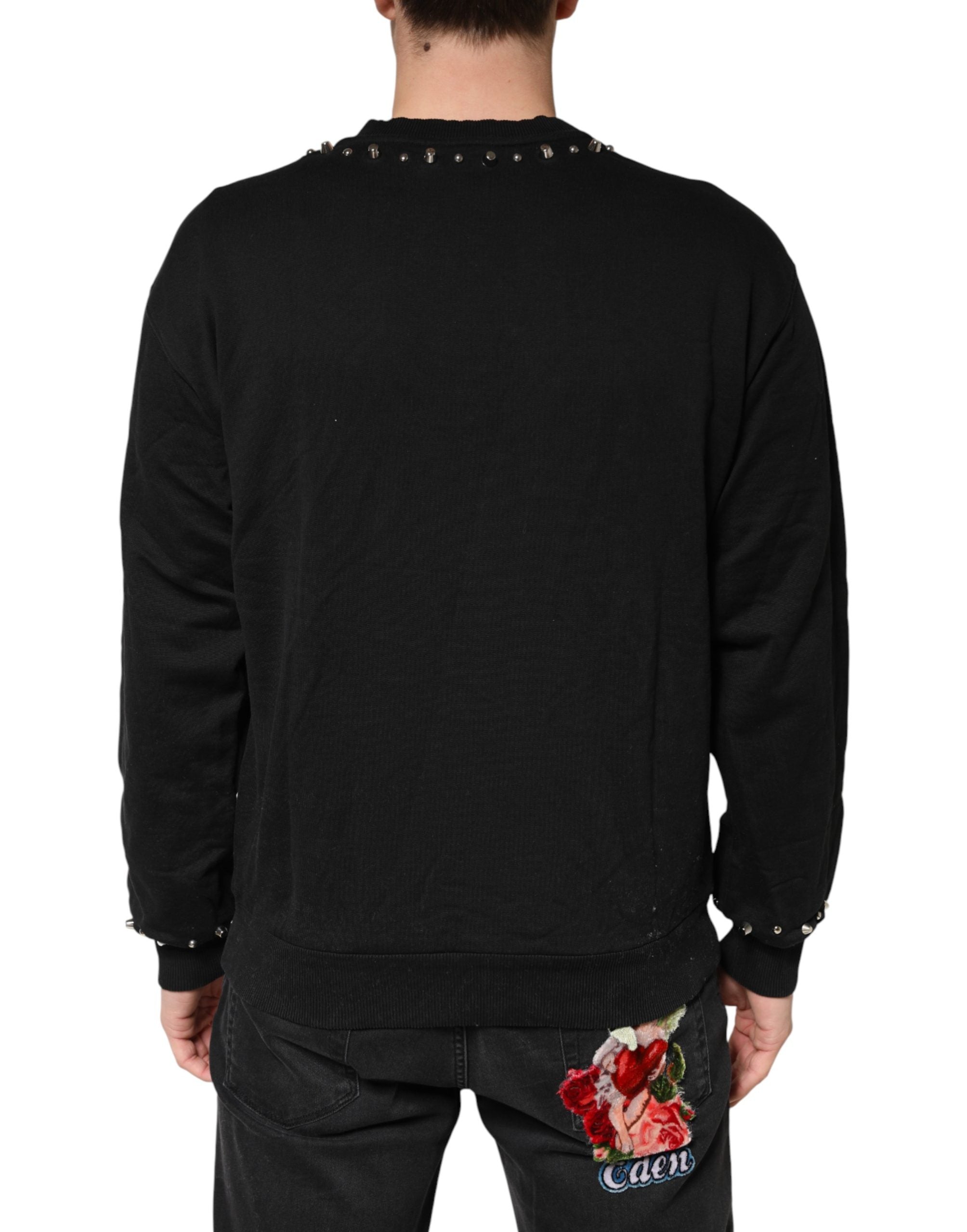 Dolce & Gabbana Schwarzer verzierter Baumwollpullover