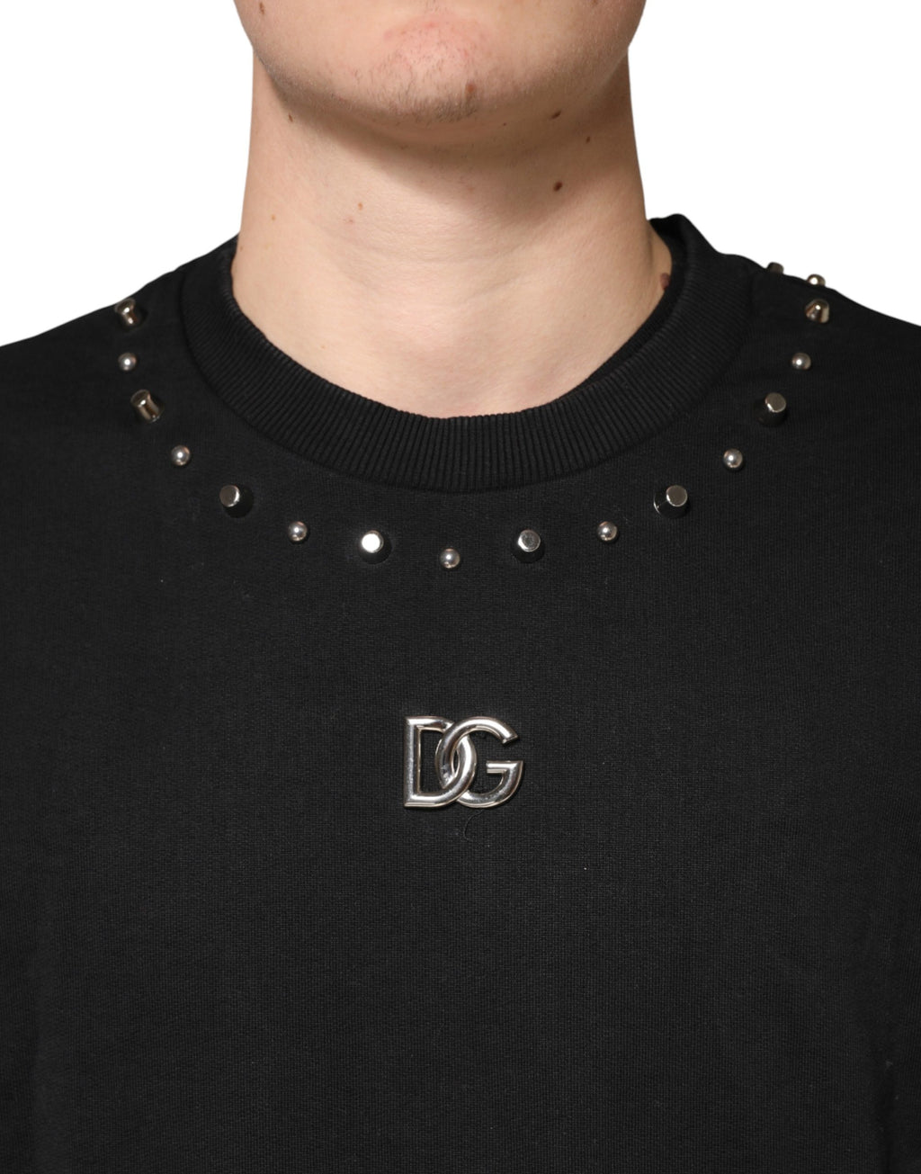 Dolce & Gabbana Schwarzer verzierter Baumwollpullover