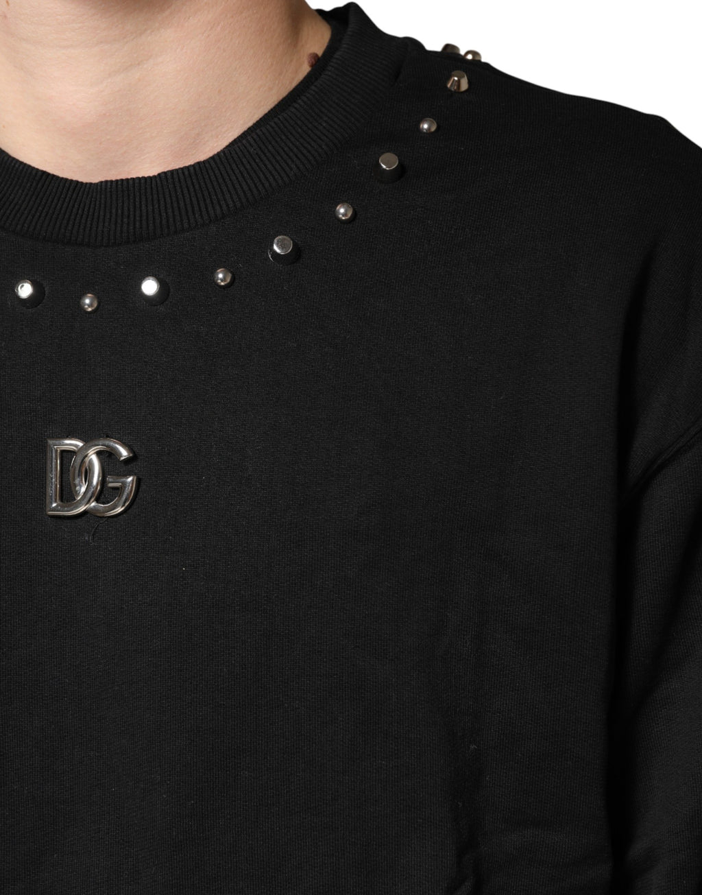 Dolce & Gabbana Schwarzer verzierter Baumwollpullover