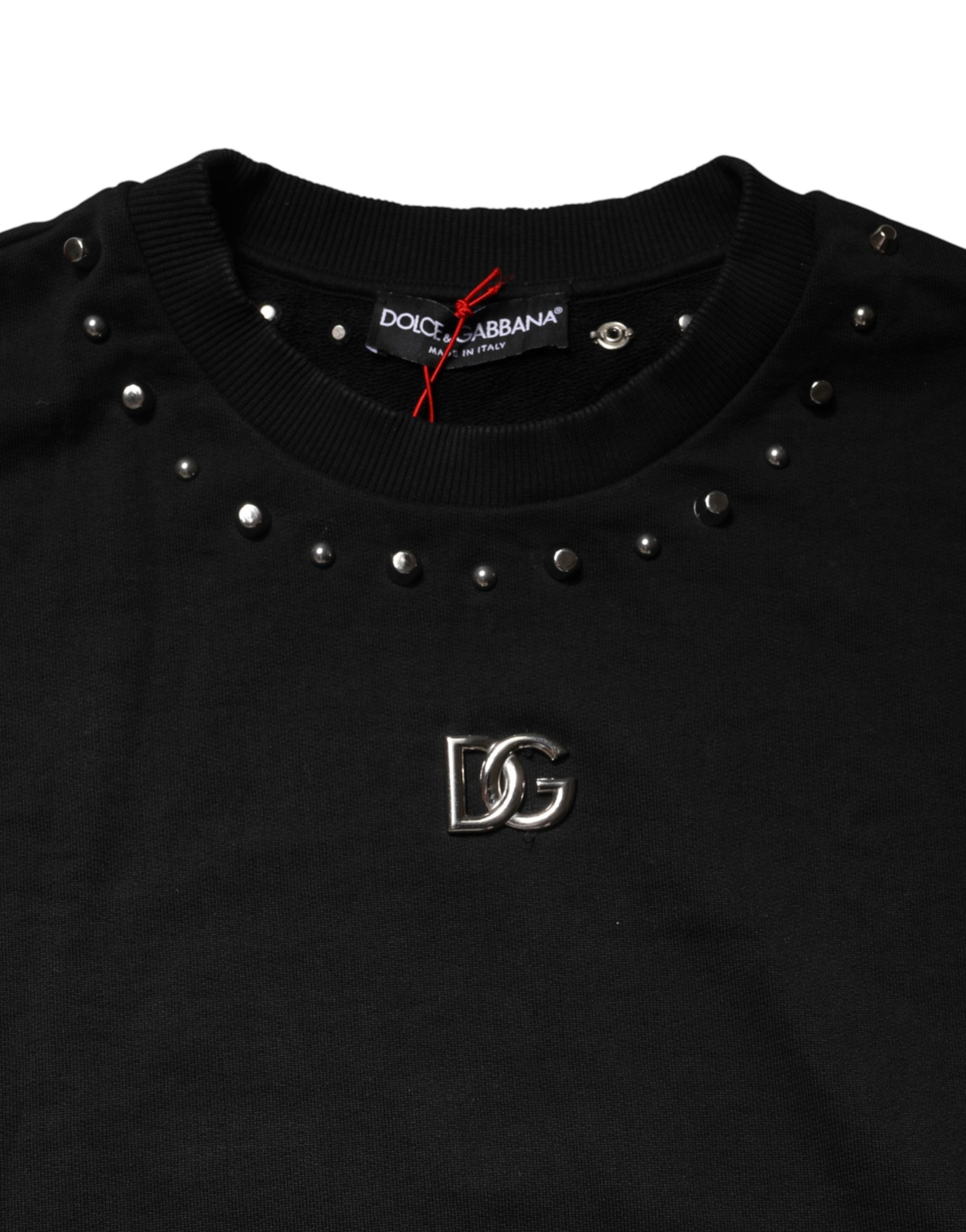 Dolce & Gabbana Schwarzer verzierter Baumwollpullover