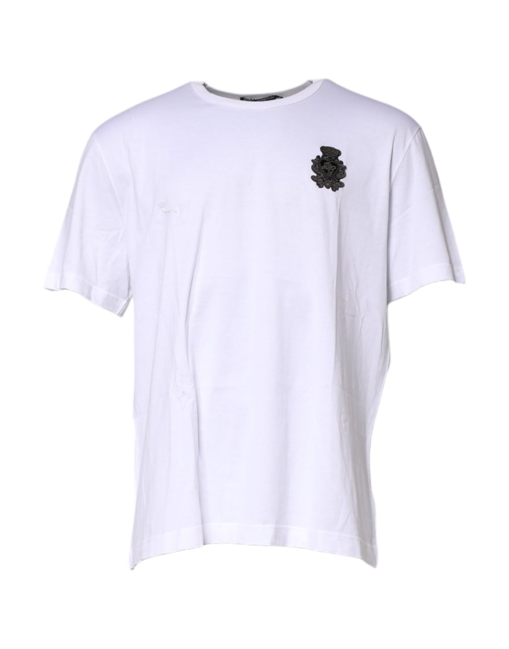 T-shirt blanc en coton Dolce & Gabbana avec logo DG brodé pour homme, vue de face.
