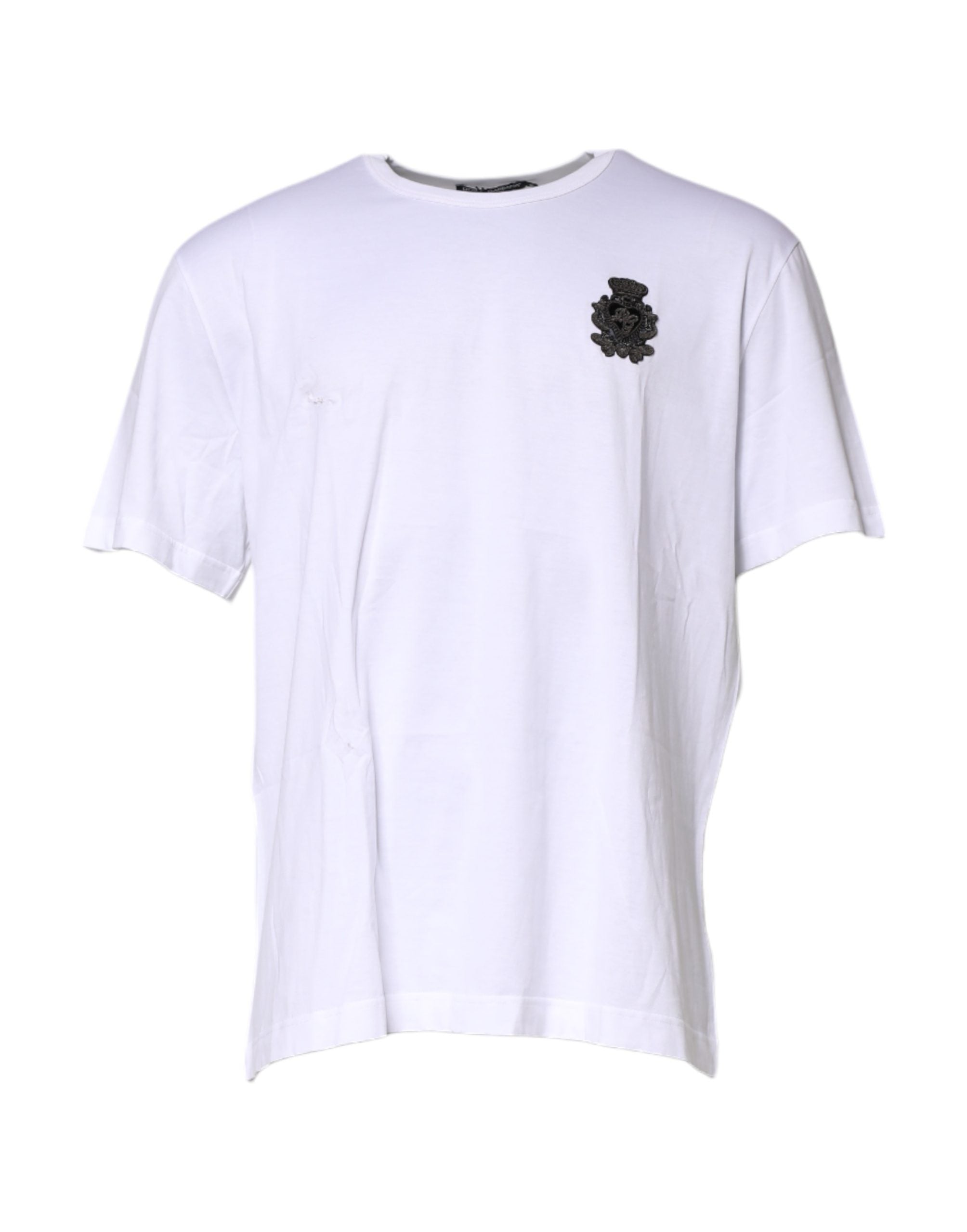 T-shirt blanc en coton Dolce & Gabbana avec logo DG brodé pour homme, vue de face.
