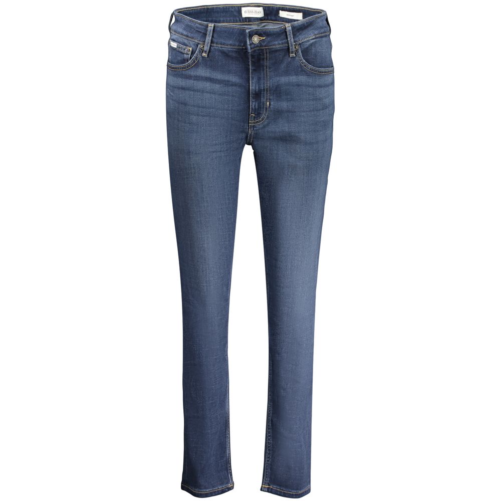 Jean skinny pour femme Guess Jeans en lyocell bleu, coupe ajustée et tendance, visible avec boutons et poches avant.