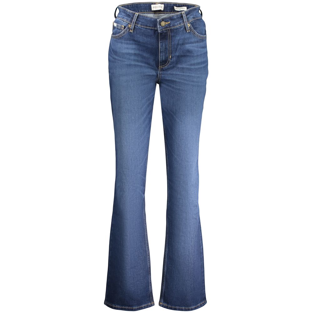 Jeans pour femmes Guess Jeans en coton bleu, coupe classique, avec détails de couture visibles.