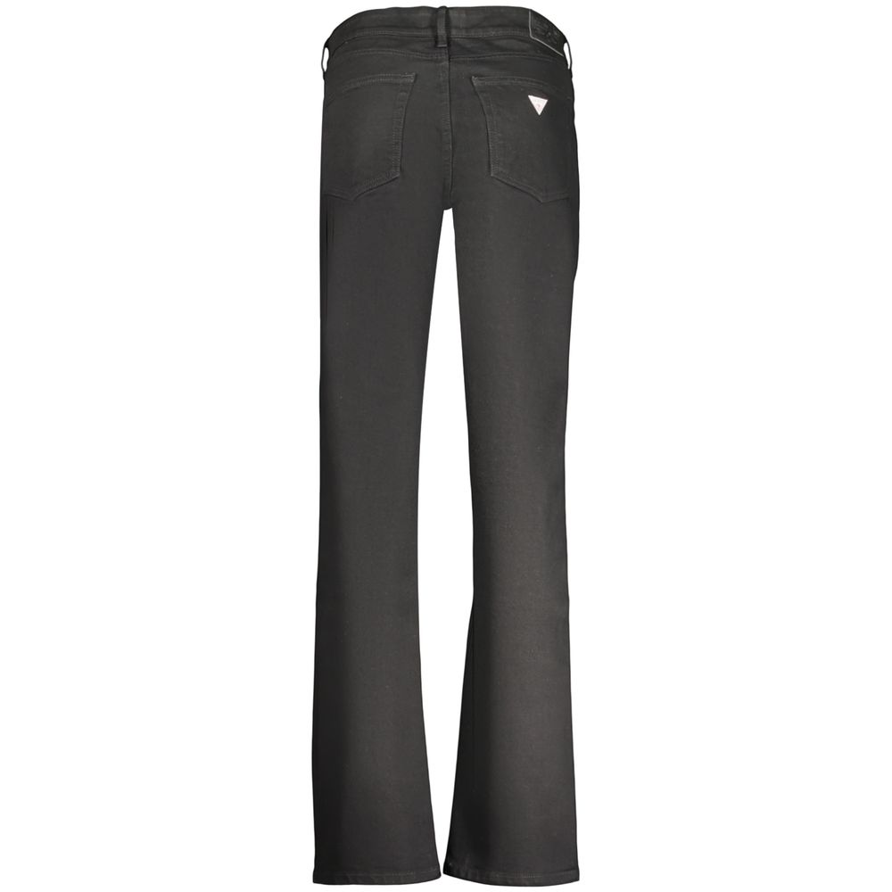 Jeans femmes Guess en coton noir, slim ajusté, avec ceinture et poches, style décontracté et élégant.