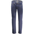 Jeans homme Guess en coton bleu, style décontracté, avec fermeture éclair et poches avant, parfait pour un look casual.