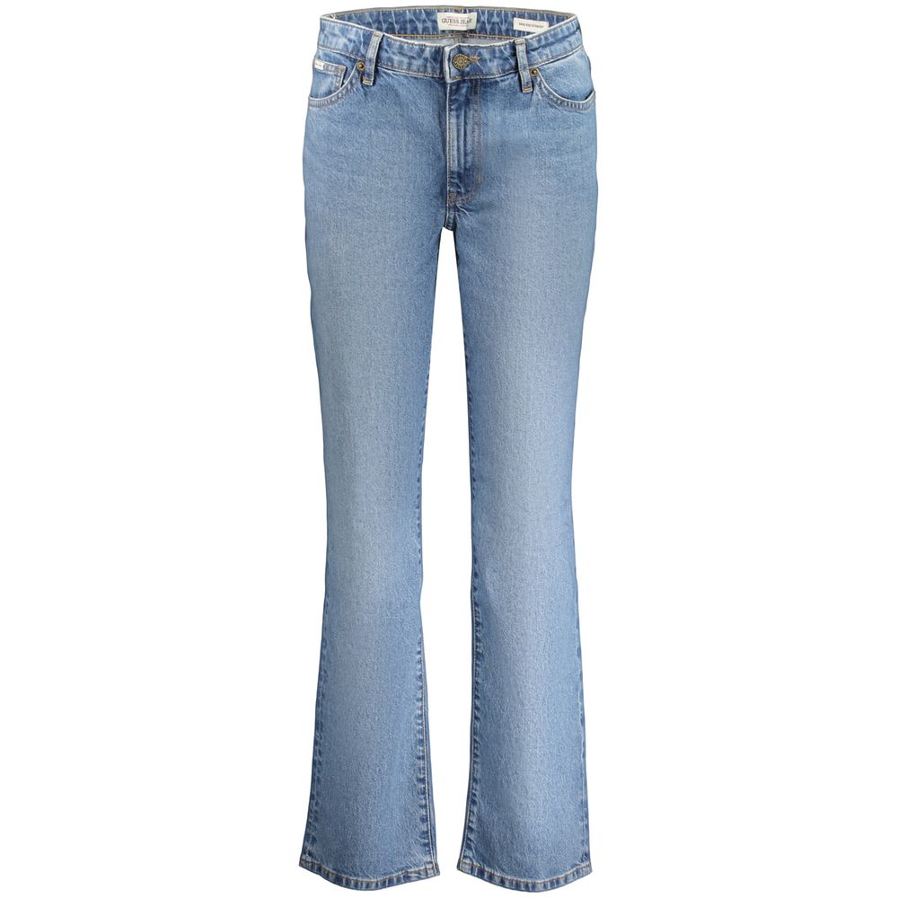 Jeans pour femme Guess Jeans en coton bleu azur, style décontracté, coupe classique avec poches visibles.