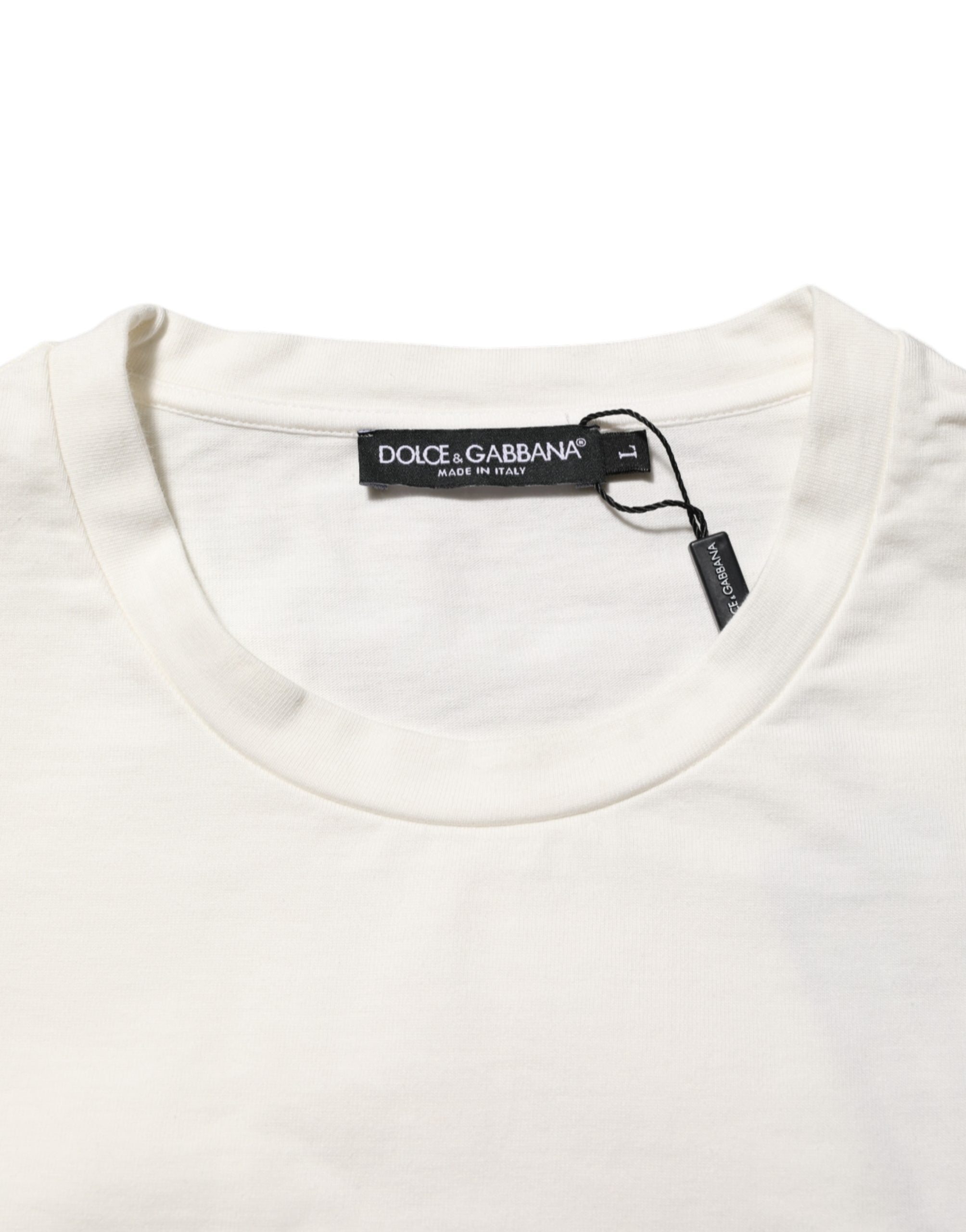 T-shirt blanc en coton pour homme Dolce & Gabbana avec logo imprimé, col rond et coupe classique.