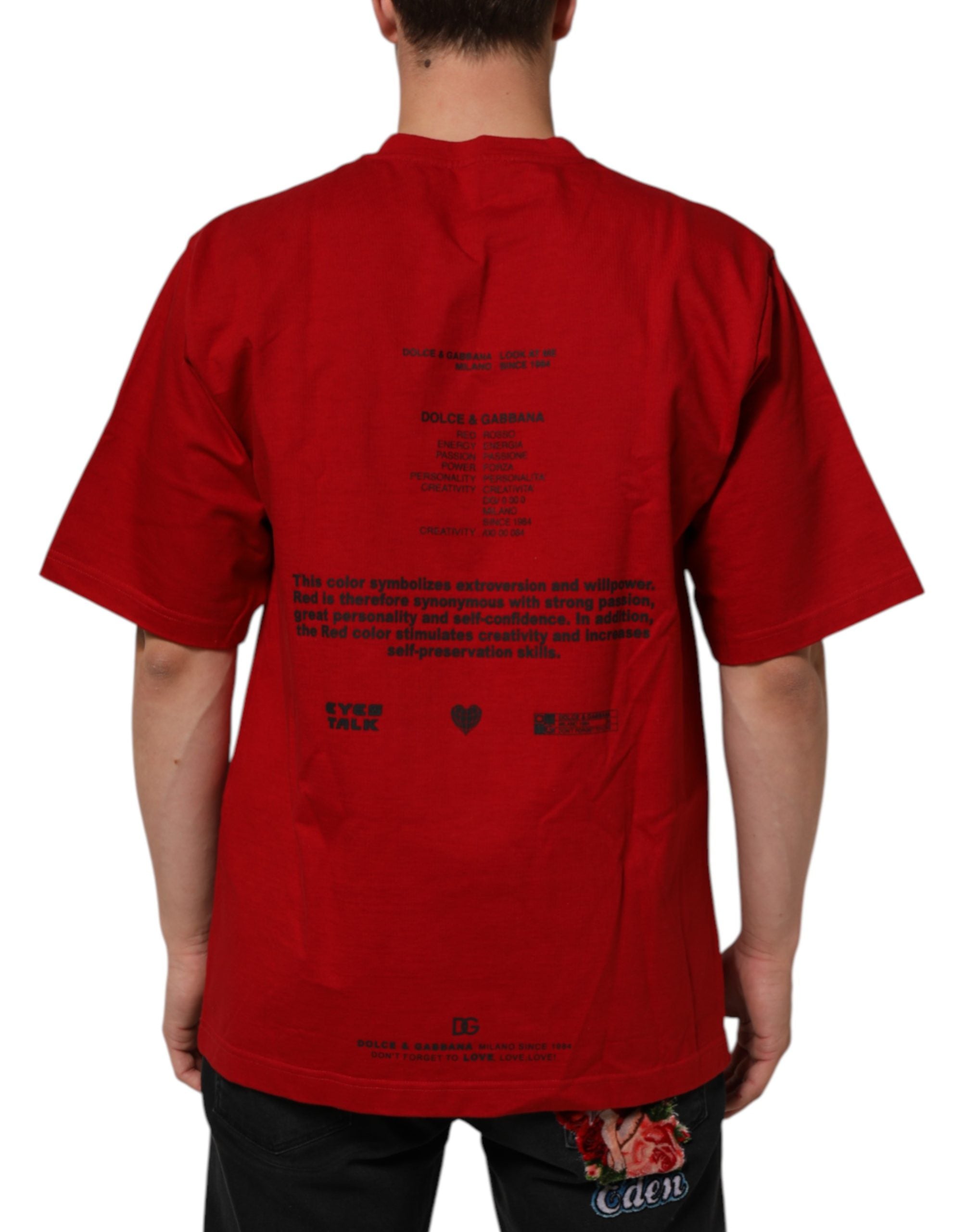 T-shirt en coton rouge Dolce & Gabbana avec imprimé œil DG, col rond, design tendance et logo distinctif.