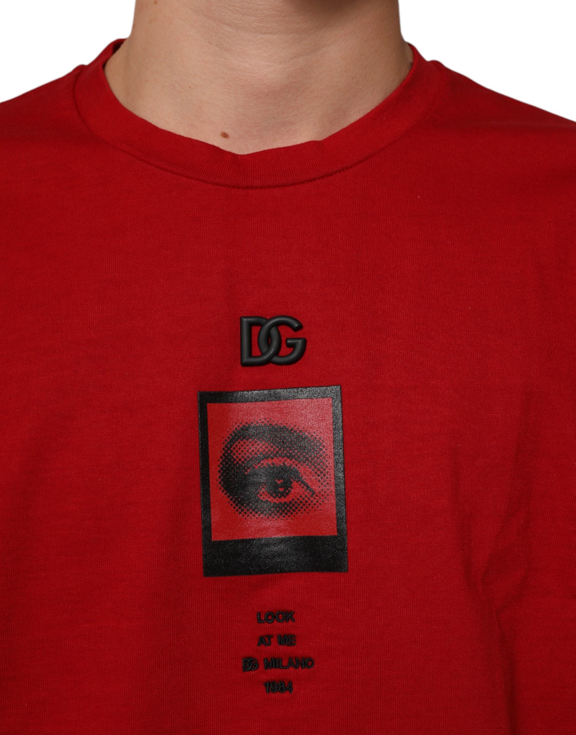 T-shirt blanc en coton Dolce & Gabbana avec imprimé œil rouge, col rond, style décontracté et graphique.