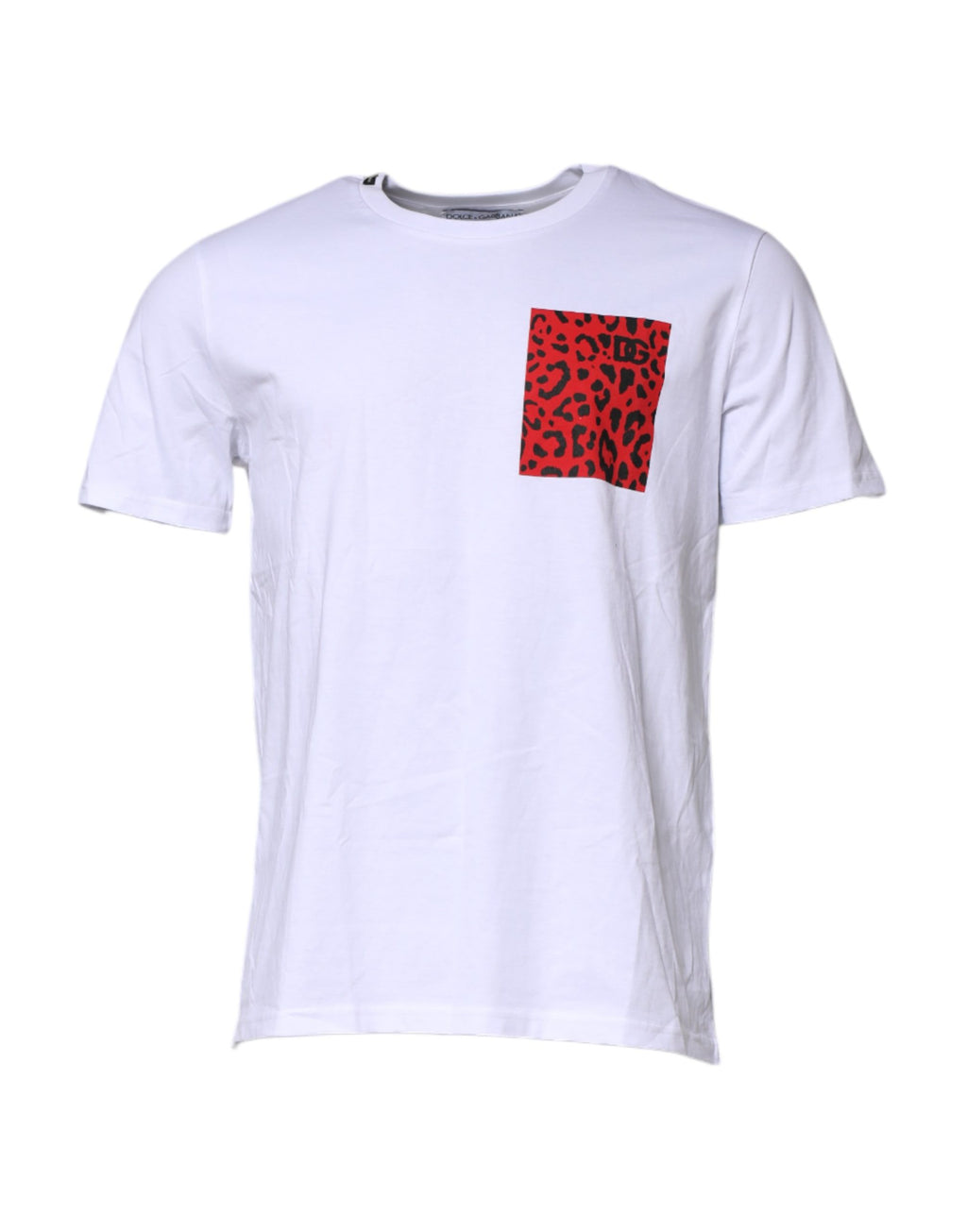 T-shirt en coton blanc Dolce & Gabbana avec motif léopard, col rond, style décontracté et élégant.