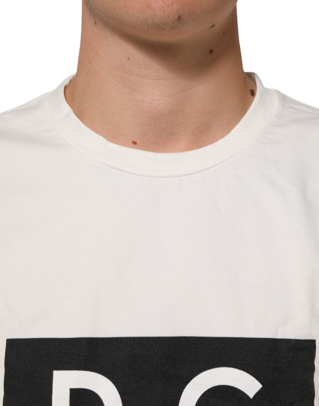 T-shirt blanc en coton Dolce & Gabbana pour homme avec logo imprimé, col rond et style décontracté.
