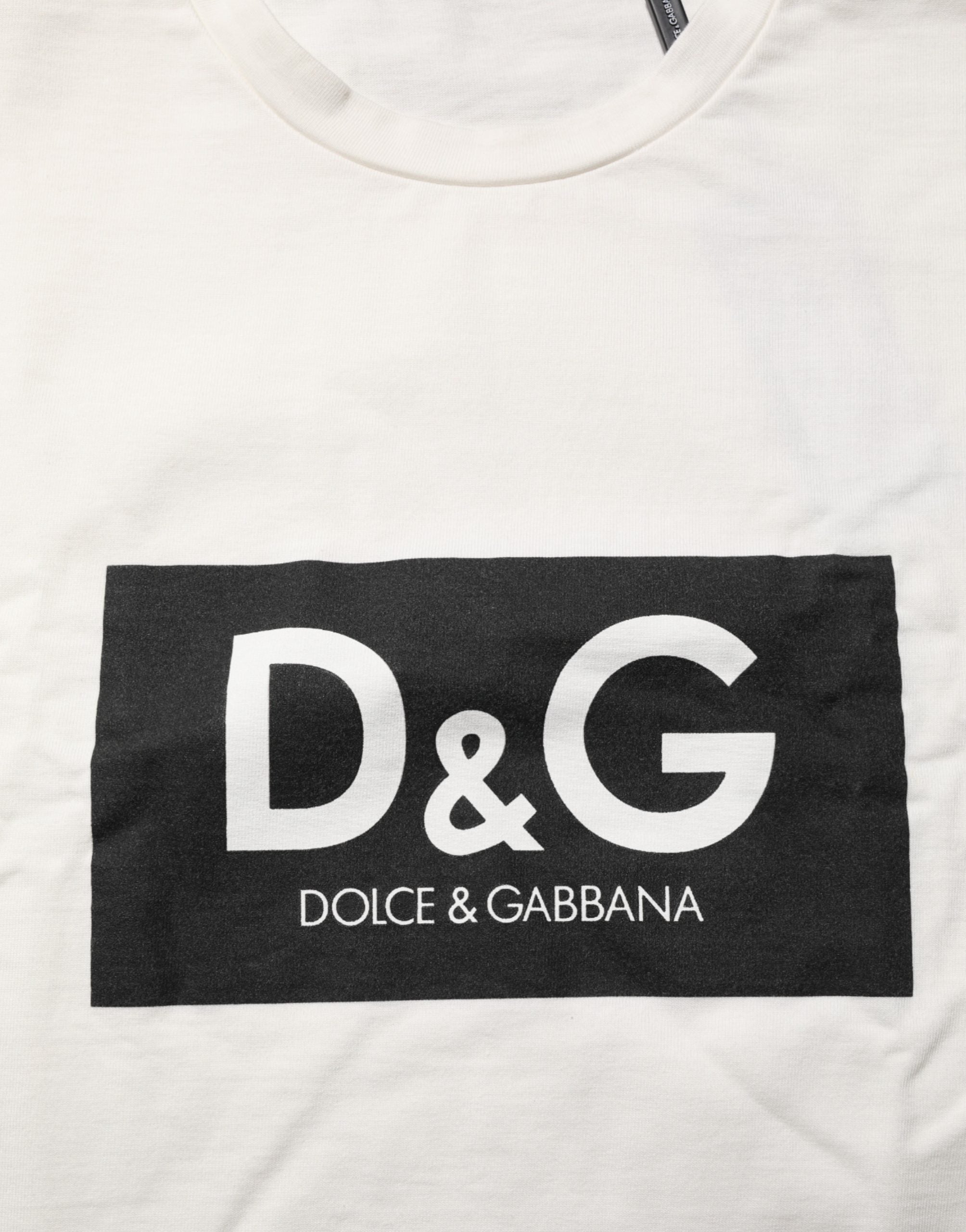 T-shirt homme blanc en coton Dolce & Gabbana avec logo imprimé, col rond et design décontracté.