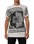 T-shirt à manches courtes blanc Dolce & Gabbana en coton avec imprimé bandana, col rond, style décontracté.