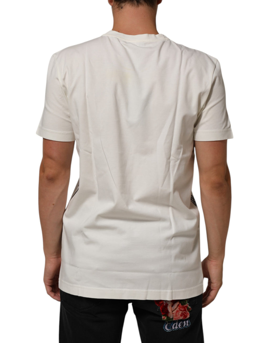 T-shirt Dolce & Gabbana blanc en coton avec imprimé bandana, col rond, style décontracté et tendance.