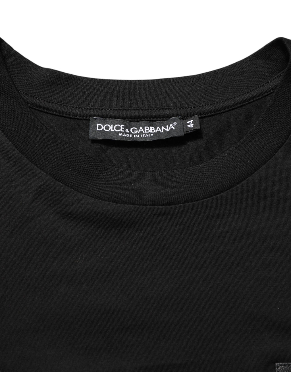 T-shirt à manches courtes en coton noir Dolce & Gabbana avec plaque logo sur le devant, col rond, style décontracté.
