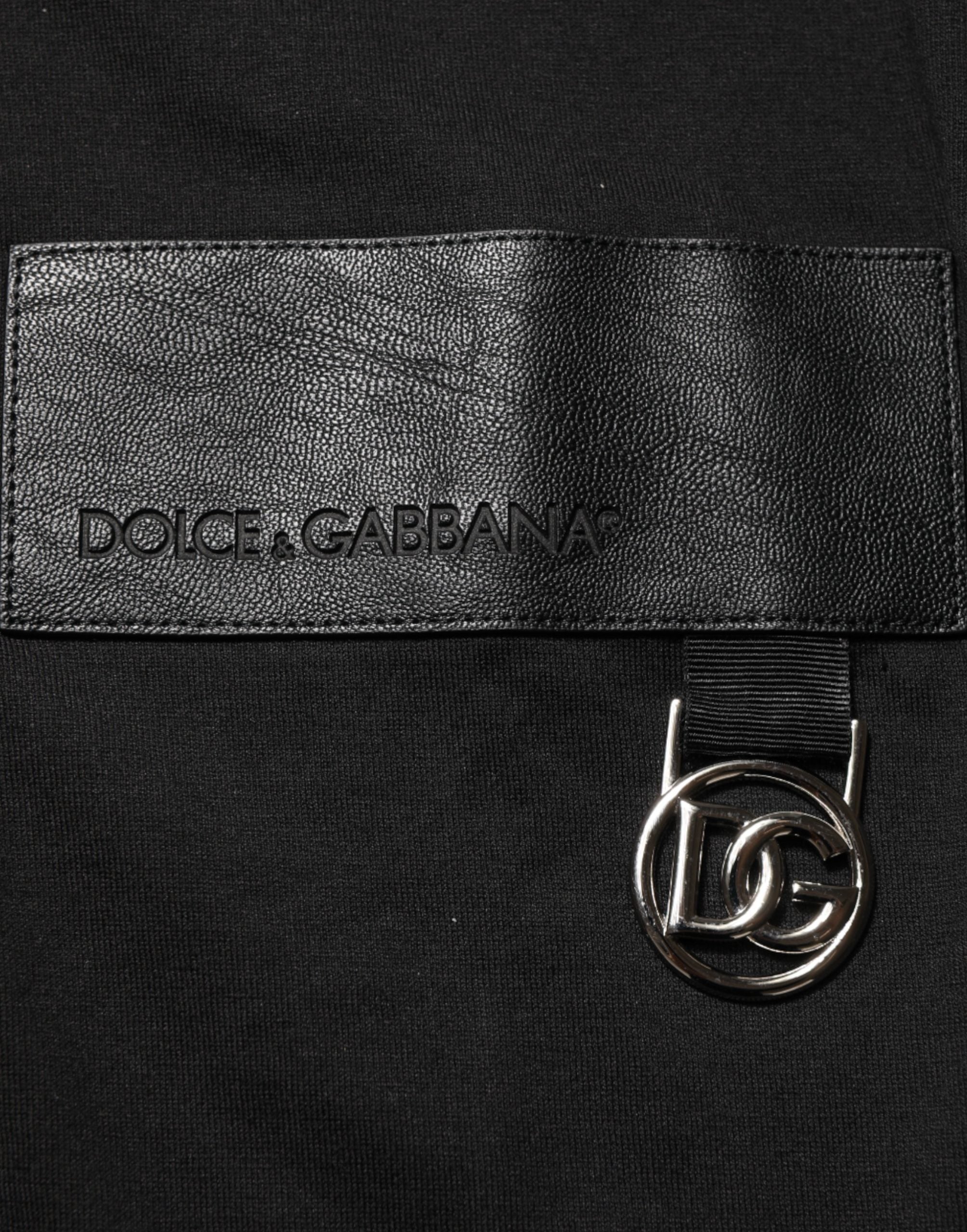 T-shirt à manches courtes Dolce & Gabbana en coton noir avec plaque logo, col rond et design épuré.
