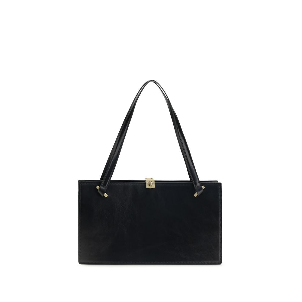 Sac à épaule Bos Taurus en cuir de veau noir de Versace, avec détails élégants et logo distinctif, pour un style sophistiqué.