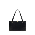 Sac à épaule Bos Taurus en cuir de veau noir de Versace, avec détails élégants et logo distinctif, pour un style sophistiqué.