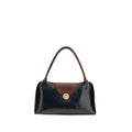 Sac à bandoulière en cuir de veau noir Bos Taurus de Versace, style élégant avec logo emblématique et finitions raffinées.