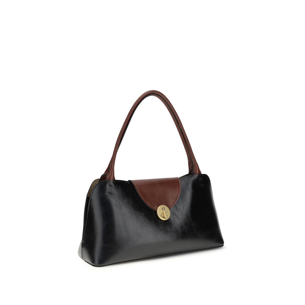Sac à main Versace Bos Taurus en cuir de veau noir, sacoche élégante avec logo emblématique, pour femmes.