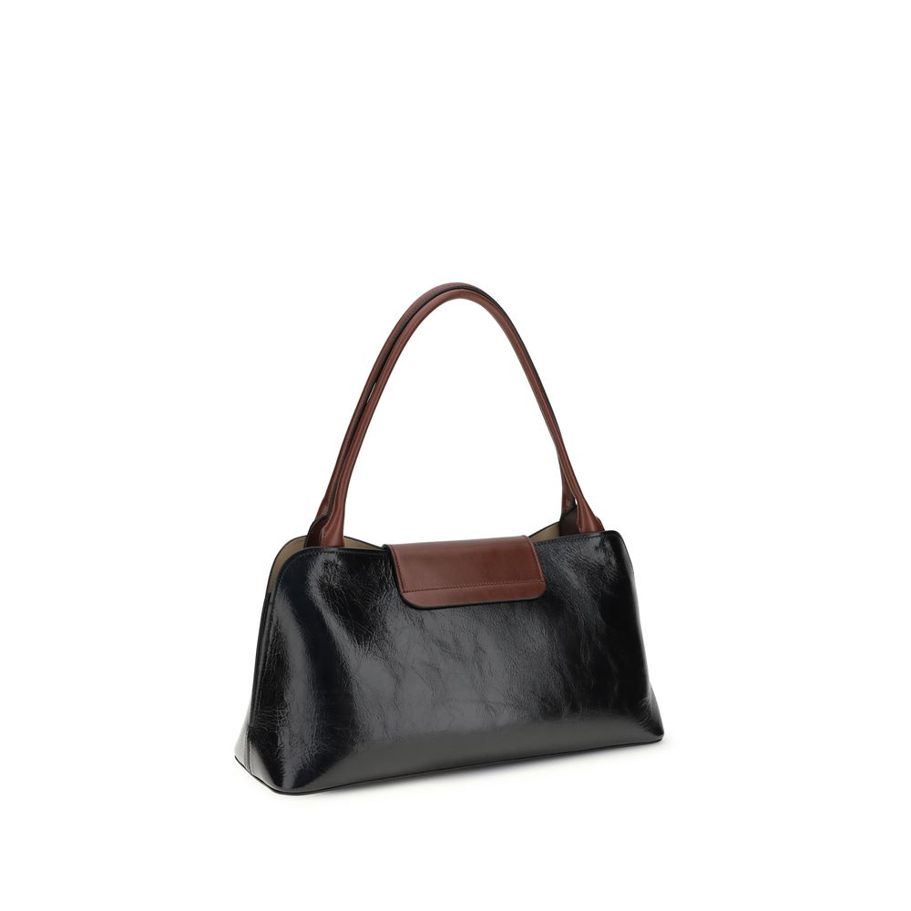 Sac à main Versace Bos Taurus en cuir de veau noir, bandoulière et détails élégants, pour un style sophistiqué.