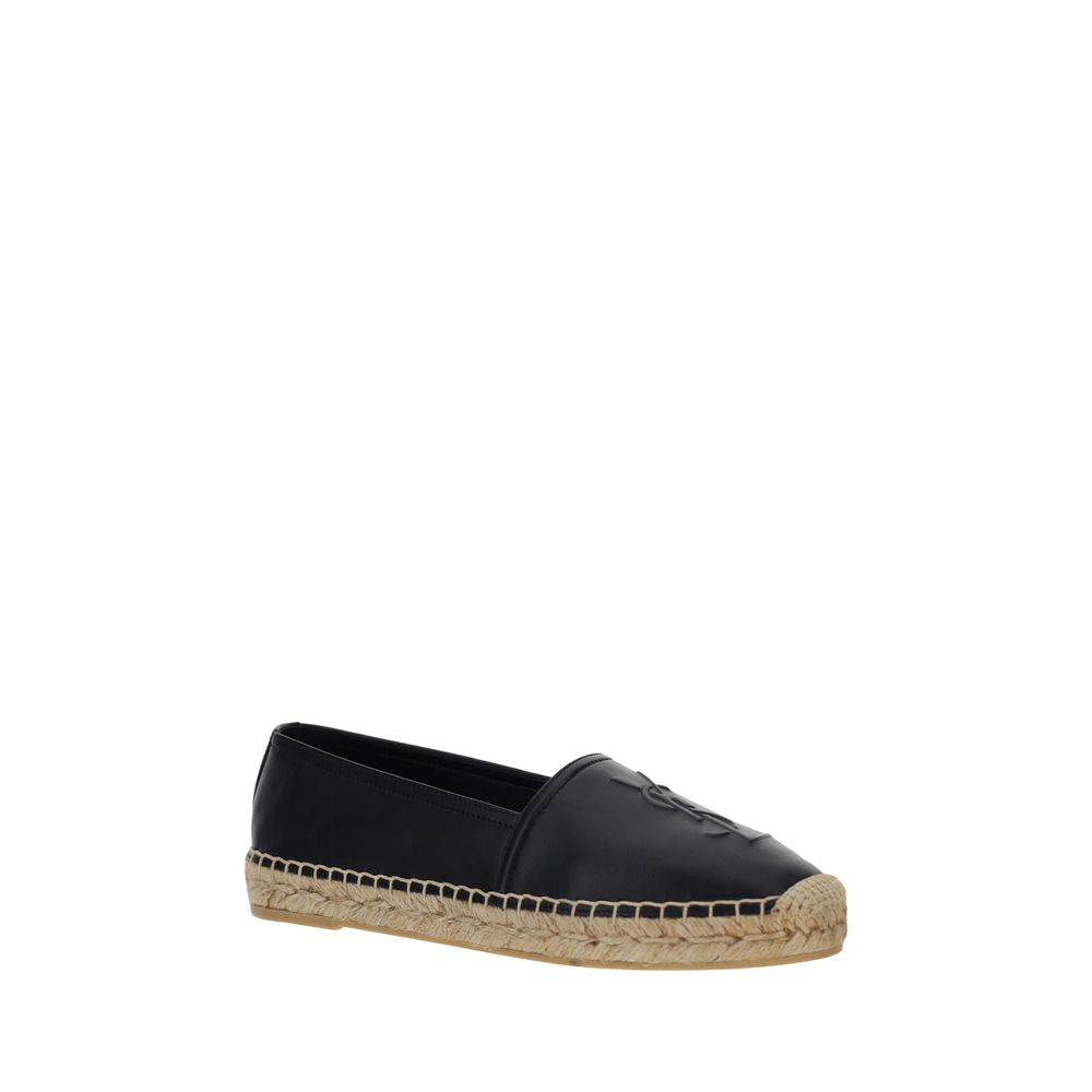 Espadrilles Saint Laurent en cuir d'agneau noir avec semelle en corde, style élégant et moderne pour femmes.