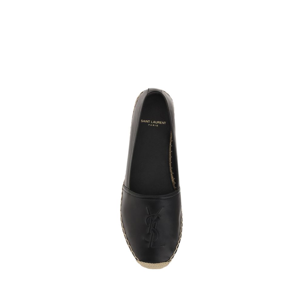 Espadrilles Saint Laurent en cuir d'agneau noir avec semelle en corde, style élégant et sophistiqué.